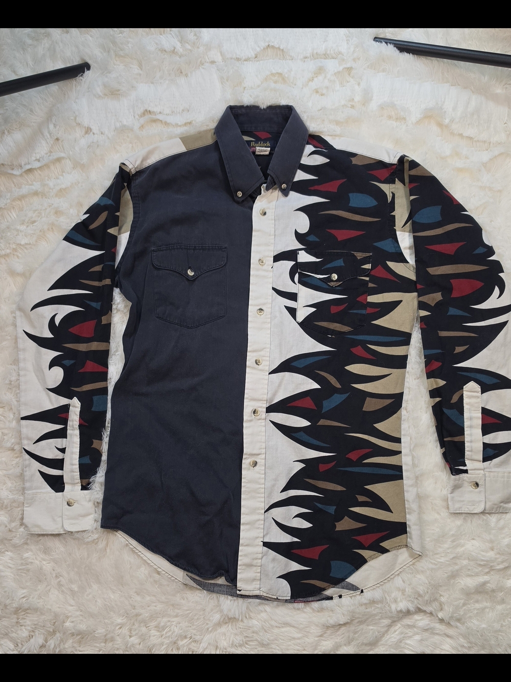 Vtg 90s Ruddock Bros Cowboy Shirt Southwest Abstract Colorblock Print Mens XL